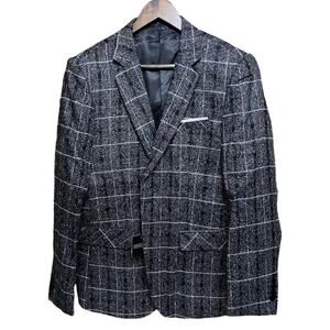 Proper Pair Mens Blazer Jacket Charcoal Plaid Medium